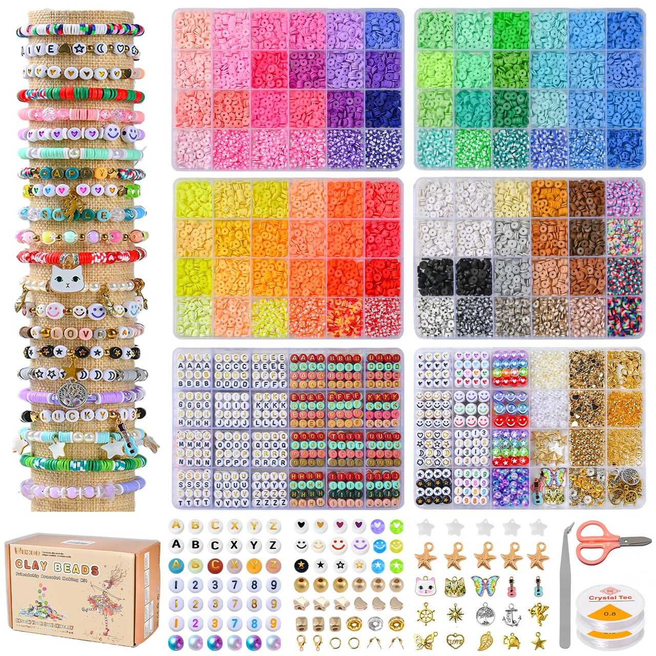 Friendship Bracelet Kit, 16888pcs, 96 Colors Polymer Clay Beads & 1200 Letter Beads,Bracelet Making Kit for DIY Jewelry Making&Friendship Bracelet Making